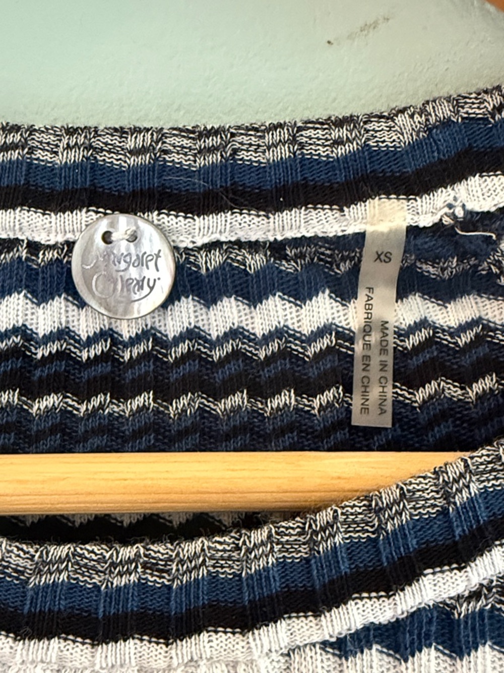 Margaret O'Leary Navy & White Striped Ribbed Crewneck Sweater - XS - Picture 2 of 6